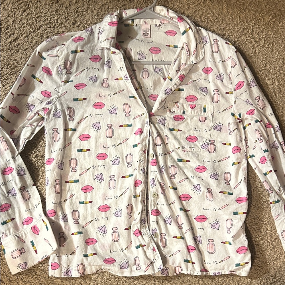 Victoria's Secret White and Pink Pajama Top